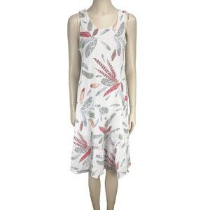 ANGELA MARA Vacation Dress Cotton Viscose Feathers Print White Midi Italy Large